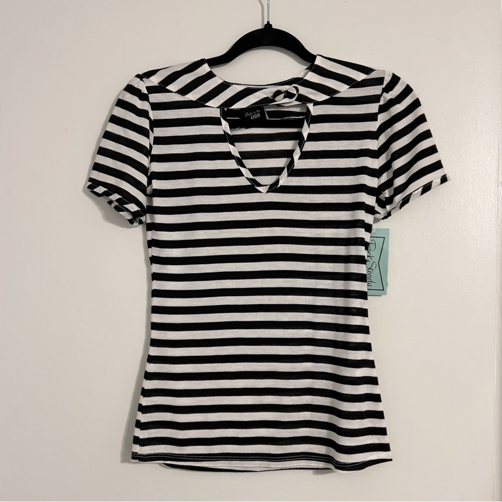 Rocksteady Striped Short Sleeve Top | Black White | Vintage Inspired | Size M